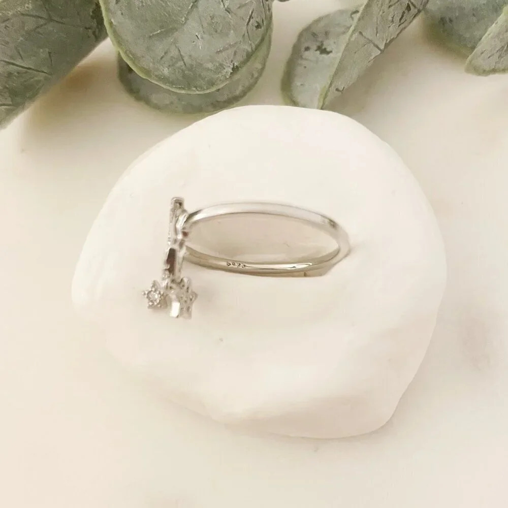 925 Sterling Silver Dangle Moon & Star Ring Dangle Charm Ring Dainty Silver Ring - Picture 8 of 8